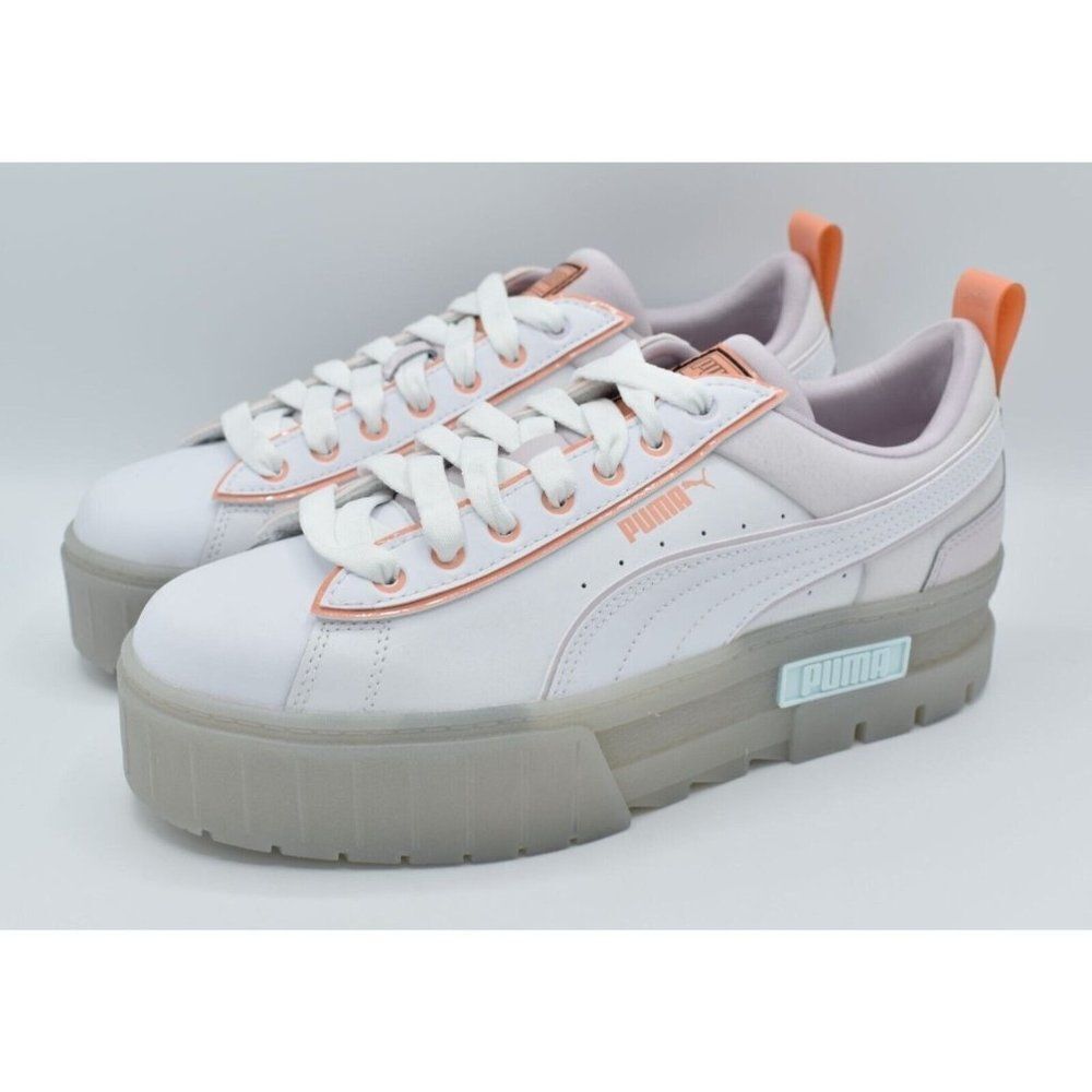 Puma Womens Size 9 Mayze White Pink Peach Summer Camp Platform Fashion Sneakers - Picture 2 of 7